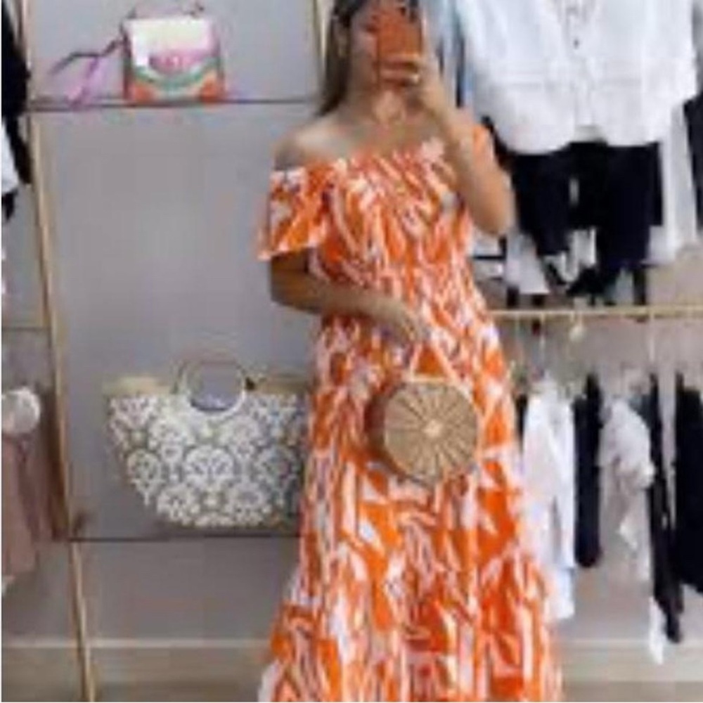 NAOO (Nation AK Outfits) Long Tropical Orange Maxi Tiered dress women size S